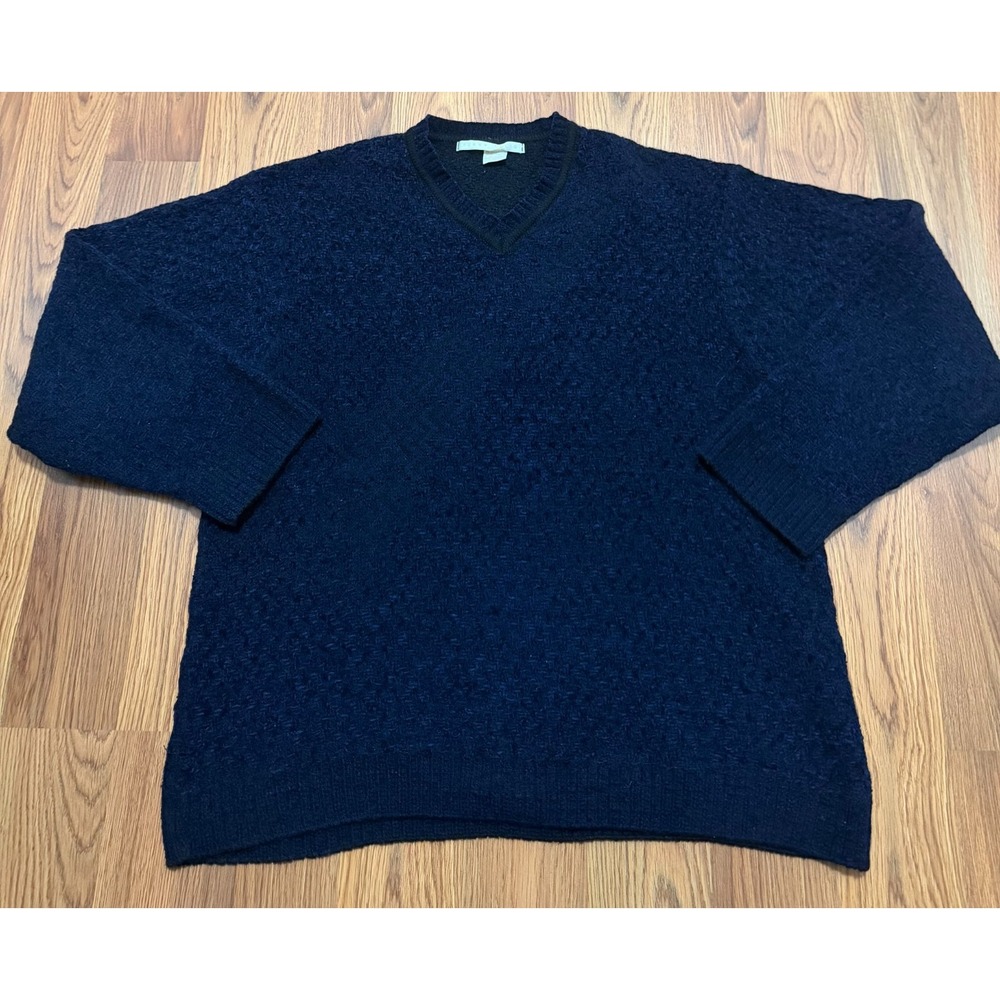 Perry Ellis Sweater Mens Large V Neck Textured Knit Made In Italy Acrylic Wool